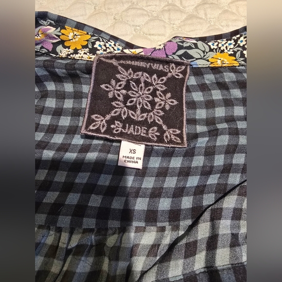 Johnny Was Jade Women Blk &Blue Sheer Button Dawn Top XS - Picture 3 of 6